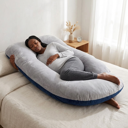 J-Shape Maternity Pillow – Full-Body Velvet Support & Cozy Sleep Cocoon