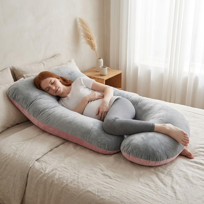 J-Shape Maternity Pillow – Full-Body Velvet Support & Cozy Sleep Cocoon