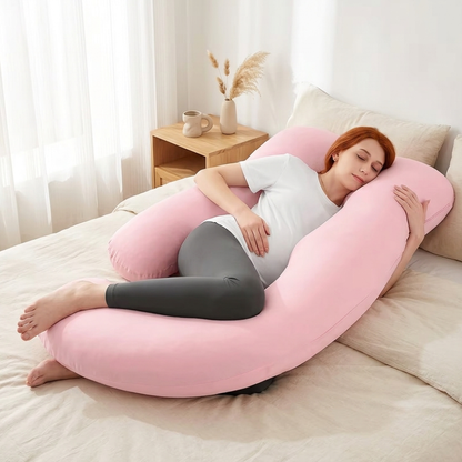 J-Shape Maternity Pillow – Full-Body Velvet Support & Cozy Sleep Cocoon