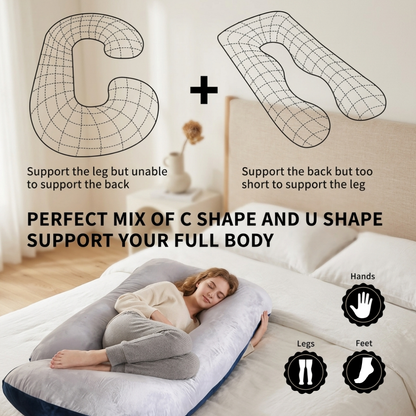 J-Shape Maternity Pillow – Full-Body Velvet Support & Cozy Sleep Cocoon