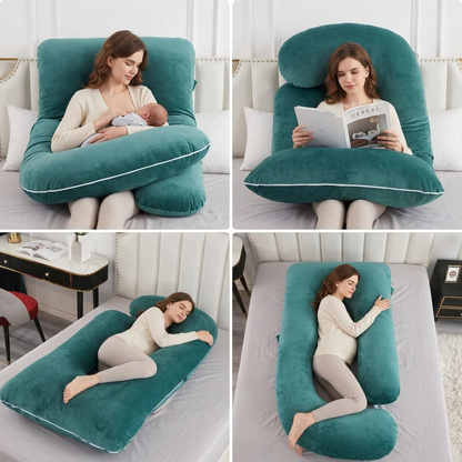 J-Shape Maternity Pillow – Full-Body Velvet Support & Cozy Sleep Cocoon