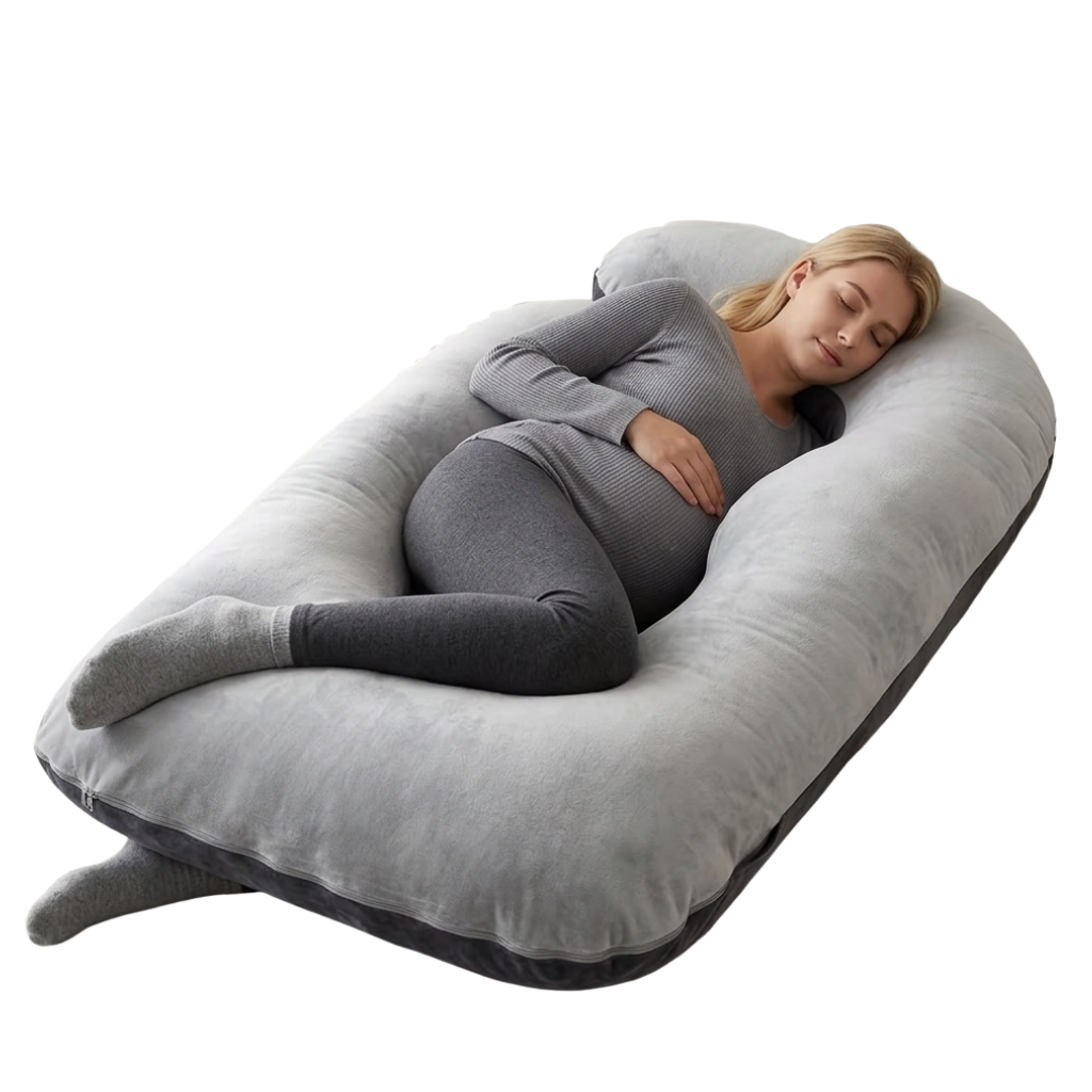 J-Shape Maternity Pillow – Full-Body Velvet Support & Cozy Sleep Cocoon